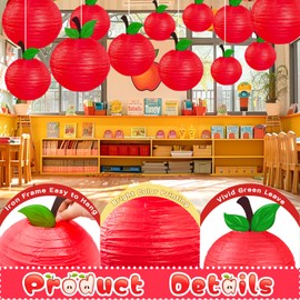 16Pcs Red Apple Classroom Decorations Apple Shaped Paper Lanterns Back to School Decorations Fruit Themed Party Decor Birthday Baby Shower Room Party Supplies