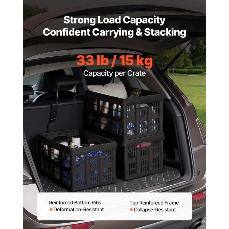 45L Plastic Collapsible Storage Bins 3-Pack Stackable Folding Storage Crates