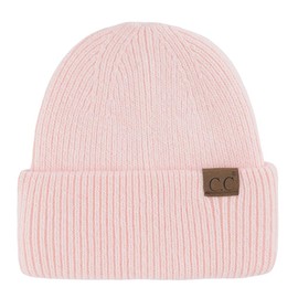 C.C Double Cuff Beanie for Women Unisex - Angora Stretchable Soft Warm Cuff Knit Winter Skully Hat (Pink)