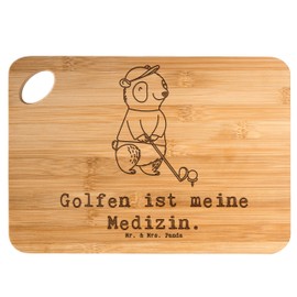 Mr. & Mrs. Panda Bambus - Schneidebrett Panda Golfen - Geschenk, Danke, Sportler, Gewinn, Schenken, Golf Verein, Holzbretter, Golfturnier,