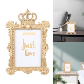 Gold Crown Photo Frame 7 Inch Resin Photo Frame Luxury Style Baroque Picture Frame Home Decor Gift,with Practical Hook,For Portrait or Landscape Photos