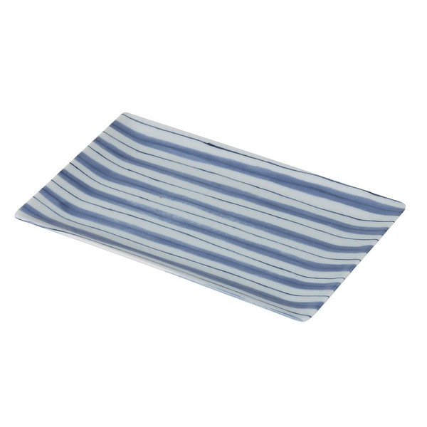 西海陶器 Bluer Patterns Stripes Criss Cross Grass Length Angle Plate 56534 