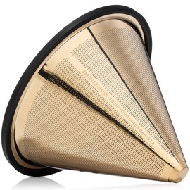 Barista Warrior Compatible with Hario V60 Pour Over Coffee Filters - Reusable Stainless Steel - Best Coffee Maker and Bar Accessories (Gold Titanium Coated)