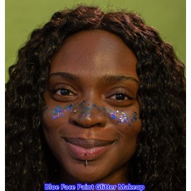 Go Ho Blue Face Body Glitter,Singer Concerts Blue Face Paint Glitter Makeup,Holographic Chunky Sequins Glitters for Eye Lip Hair Nails,Festival Glitter Rave Accessories,01 Blue Glitter 52g