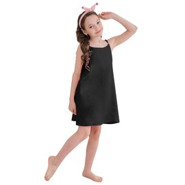 Umeyda Women's Satin Silky Nightgown Sleeveless Spaghetti Strap Pajamas Dress for Adult Sleepwear, Black, Medium