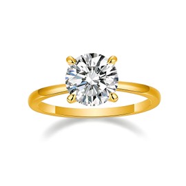 Delzznd Jewelry S925 Sterling Silver Round Solitaire Engagement Ring, 2ct VVS Moissanite, Four-Prong Setting (2CT, Silver, Size 9)