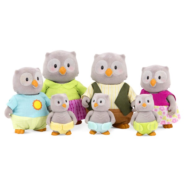 Li'l Woodzeez WZ6722Z Large Grandparents Battat McHoot Owl Family – 7pc Set with Miniature Figurines – Animal Toys and Accessories for Kids Age 3+