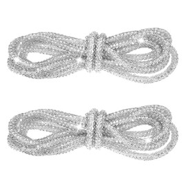 Heasy Rhinestone Shoe Laces, 2Pcs 63 Inch Glitter Shoe Laces Silver Crystal Rhinestone Round Shoelaces, Bling Drawstring Replacement Cords for Sneakers, 3mm Width, Shimmering Shoe Accessories