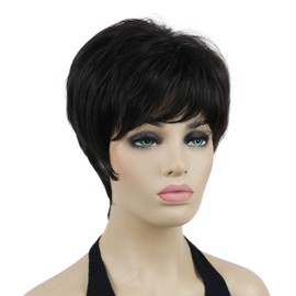 Lydell Short Straight Layered Synthetic Hairpiece Wigs with Bangs for Women Girls Natural Black