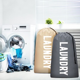 Fiodrimy 2 bolsas de lavandería de viaje XL, lavable a máquina, lo suficientemente grande como para contener 4 cargas de lavandería, fácil de colocar en una cesta o cesta de lavandería (caqui + gris)