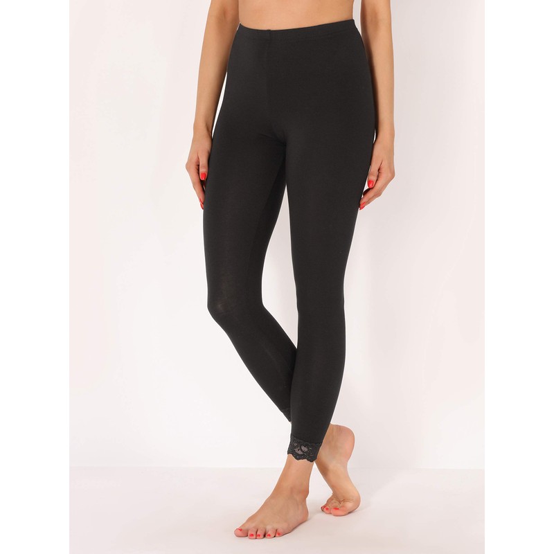 Merry Style Women's Leggings 7/8 with Lace MS10-342(Black,L)