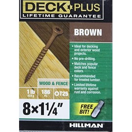 Deck Plus - Tornillos de madera y valla exteriores recubiertos de epoxi de 1-1/4 pulgadas #8 x 1-1/4 pulgadas Torx/Star incluye rosca gruesa, tornillo de cubierta resistente a la corrosión, café, caja