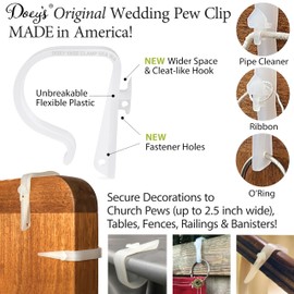 DOEYS Pew Clips MADE in USA for Weddings (12-Pack) Heavy Duty Flexible Hook Clamp attaches Church Ceremony Aisle Decorations to Pews, Bench Seats, Reception Chairs SECURE Bows, Flowers, Signs, Garland