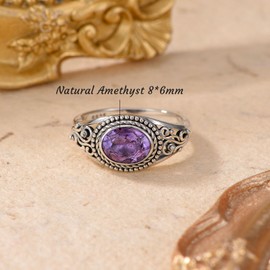 DOTOUJOUR East-West Natural Amethyst Promise Ring for Women 8 * 6mm Oval Shaped Healing Amethyst Rings 925 Sterling Silver Size 7