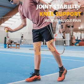 IEADEN Precut Kinesiology Tape for Knees, 10 Strips - Knee Support & Stability, Knee Pain Relief Athletic Tape - Waterproof & Elastic, Breathable Hypoallergenic Latex-Free Tape, Beige