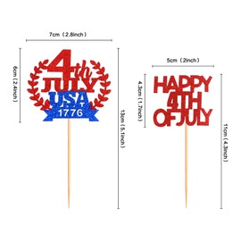 Cyodoos Pack of 24 Happy 4th of July Cupcake Toppers Commemorate 1776 Independence Day Cupcake Toppers Patriotic Cupcake Picks Toothpicks Decorations for Independence Day Party Supplies