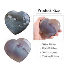 Nupuyai 3.15"-4.33" Natural Agate Heart Stone, Polished Worry Palm Stone for Anxiety Relief, Reiki Healing Crystal Meditation & Positive Energy Feng Shui Decor for Home Office, 501g-600g