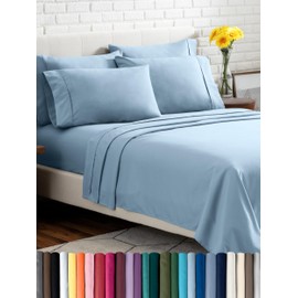 Bare Home Hotel Luxury Split King Sheet Set, Extra Soft, 7 Piece Set, Deep Pockets, Easy Fit, Cooling & Breathable, Wrinkle, Fade, Stain Resistant, Set Includes 4 Pillowcases (Split King, Light Blue)