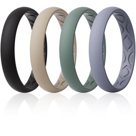 ThunderFit Women Breathable Silicone Promise Rings For Her Wedding Bands - 4mm Wide, 1.5mm Thick - 1-12 Variety Multipack