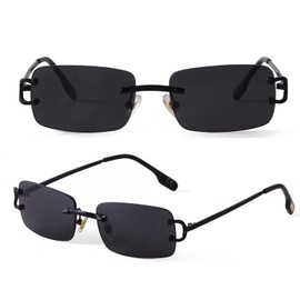 SDinm Small Narrow Rimless Sunglasses Fashion Frameless Rectangle Tinted Lens Eyewear 90s Glasses for Women Men