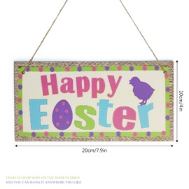 Happy Easter Wooden Hanging Sign Easter Decorations Easter Plaque Door Wall Decoration Colorful Easter Wood Ornaments with Easter Eggs for Easter Party Supplies Indoor Outdoor Home Decor A7FHJGP