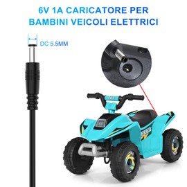 shefor Caricabatterie 6V 1A Compatibile con Auto Elettriche per Bambini, Alimentatore 6V 1000mA per Veicoli Giocattolo Elettrici Quad Trattore Moto SUV ATV Macchina Giocattolo (5,5 x 2,1 mm)