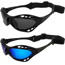 Set of 2 Hurricane Category 4 Polarized Jet Ski Floating Goggles Black Padded Frames Smoke & Blue Mirror Lenses