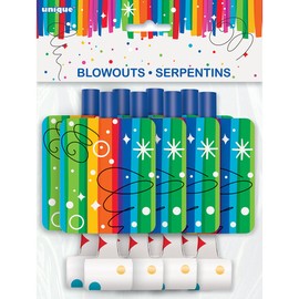 Rainbow Ribbons Birthday Party Blowers, 8ct