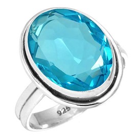 Jeweloporium Blue Quartz 925 Silver Ring for Women Gemstone Cocktail Silver Ring Size W Christmas - Gift Victorian Jewelry