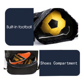 BROTOU Gym Bag Football Bag Backpack with Drawstring Adjustable Drawstring Gym Bag Waterproof Sports Bag for Men Women Children Youth, black, Retro