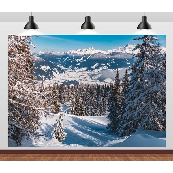 CORFOTO 7x5ft Alpine Winter View Photo Backdrop Snow Mountain Photography