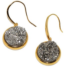 Silver Druzy Agate Stone Round Drop Earrings Glacier by Zimaya