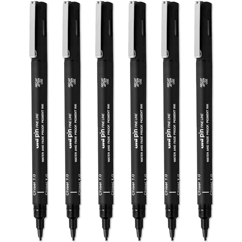 Uni Pin Fineliner Drawing Pens - Chisel Nibs - Black
