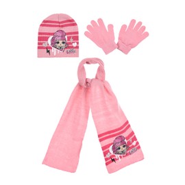 L.O.L. Surprise! Children's Girls' Winter Set 3-Piece Hat, Scarf and Gloves, pink, 54