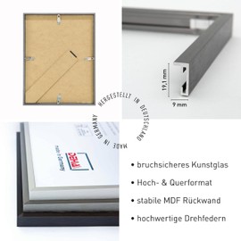 DEHA Design Tribeca Photo Frame 15 x 20 cm Aluminium Matt Grey Photo Frame for Portrait & Landscape Format Shatterproof Artificial Glass