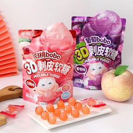Peeling Fruit Fudge 130g/Bag,50% Juice Content Gummy Candy，Hand Peeled Candy，Chinese Snacks，2bag (White peach)