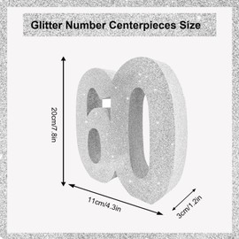 Sliver Number 60 Glitter Table Centrepiece,8" Glitter Sliver 60th for Table Decorations,Standing Marquee Digit 0 1 2 3 4 5 6 7 8 9-100 for Birthday Tables Decor Wedding Festival Xmas Gifts Party