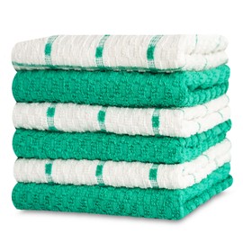 GOLD TEXTILES Kitchen Towels 6 Pack Premium 100% Cotton Dish Towels for Kitchen (15 x 25 Inches) Super Soft & Absorbent Kitchen Hand Towels for Drying Dishes, Cleaning - Reusable and Washable (Green)