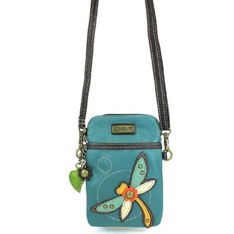 Chala teléfono Celular Bolso Crossbody Pleather Convertible Libélula Turquesa