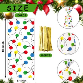 JarThenaAMCS 100Pcs Christmas Cellophane Treat Bags with Twist Ties Colorful Light Bulb Plastic Gift Bags Candy Goodie Bags for Party Snack Cookie Packing