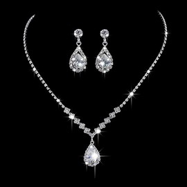 Gemcres Wedding Necklace Earrings Set Silver Crystal Rhinestone Bridal Jewelry Set Bridal Rhinestone Choker Necklaces Adjustable Jewelry for Bridal Bridesmaid (A)