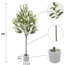 Joyplants Artificial Olive Tree, 6ft Fake Olive Branch Leaves Plant with White Pot, Perfect Faux Topiary Silk Tree for Indoor Home Office Living Room Decoration