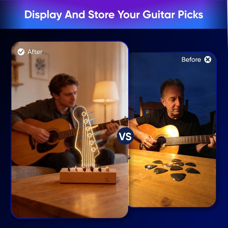 Light Up Guitar Pick Holder: Rechargeable Picks Display Case with