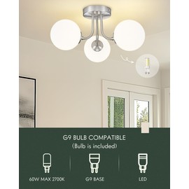 Cargifak 3-Globe Brushed Nickel Semi Flush Mount Ceiling Light in a Modern Farmhouse Design is Ideal for Living Rooms, Bedrooms, or Dining Rooms. Model:CKCL4845-3W-BN