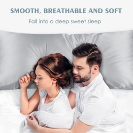 Silk Satin Body Pillow Pillowcase, Silky 20''x54'' Body Long Pillow case for Pregnant Women and Family, Hidden Zipper Closure, Silvergrey, 1 Pack