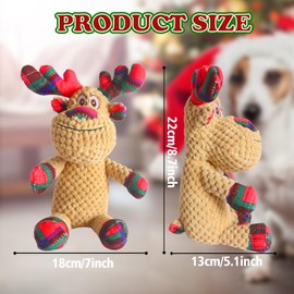 Banlilu Christmas Squeaky Dog Toys,Soft Cute Reindeer Durable Teeth Cleaning Interactive Plush Dog Toys,Xmas Gift for Puppies Small and Medium Dogs