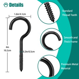 Dpyrrhic Black 4 Inch Large Heavy Duty Screw Hooks, 10 Pcs Ceiling Hooks for Hanging Plants Indoor and Outdoor Use