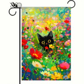 BlissYard Spring Garden Flags 12x18 Double Sided Spring Decor Front Porch Decor Black Cat in Flower Field Vibrant Seasonal Outdoor Decor Spring Yard Flag Spring Garden Flags For Outside