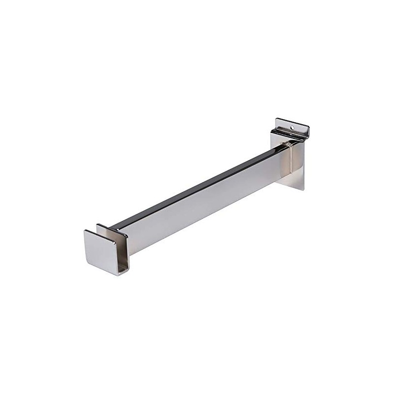 12" Slatwall Rectangular Tube Holding Hangrail Bracket for Retail, Chrome,
