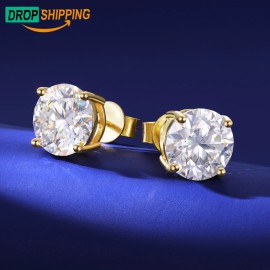 Luxury Mossanite Jewelry 3mm-11mm Classic Screw Back Gold 925 Sterling Silver VVS Moissanite Diamond Stud Earrings for Men WomenColor: 8mm Total 4ct-Gold